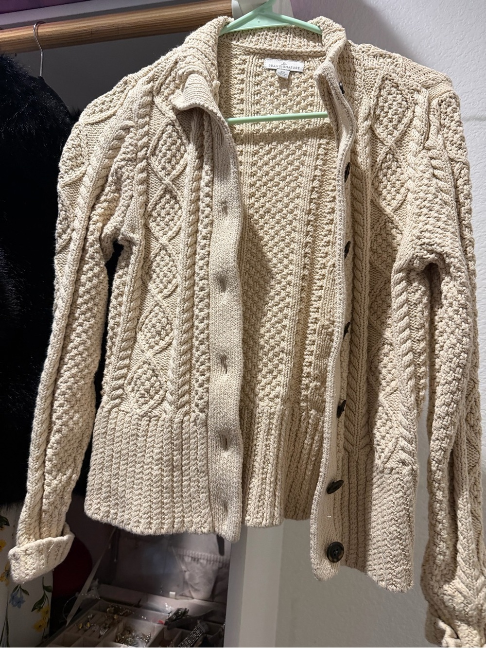 Cable Knit Button-Front Cardigan Sweater - Cream